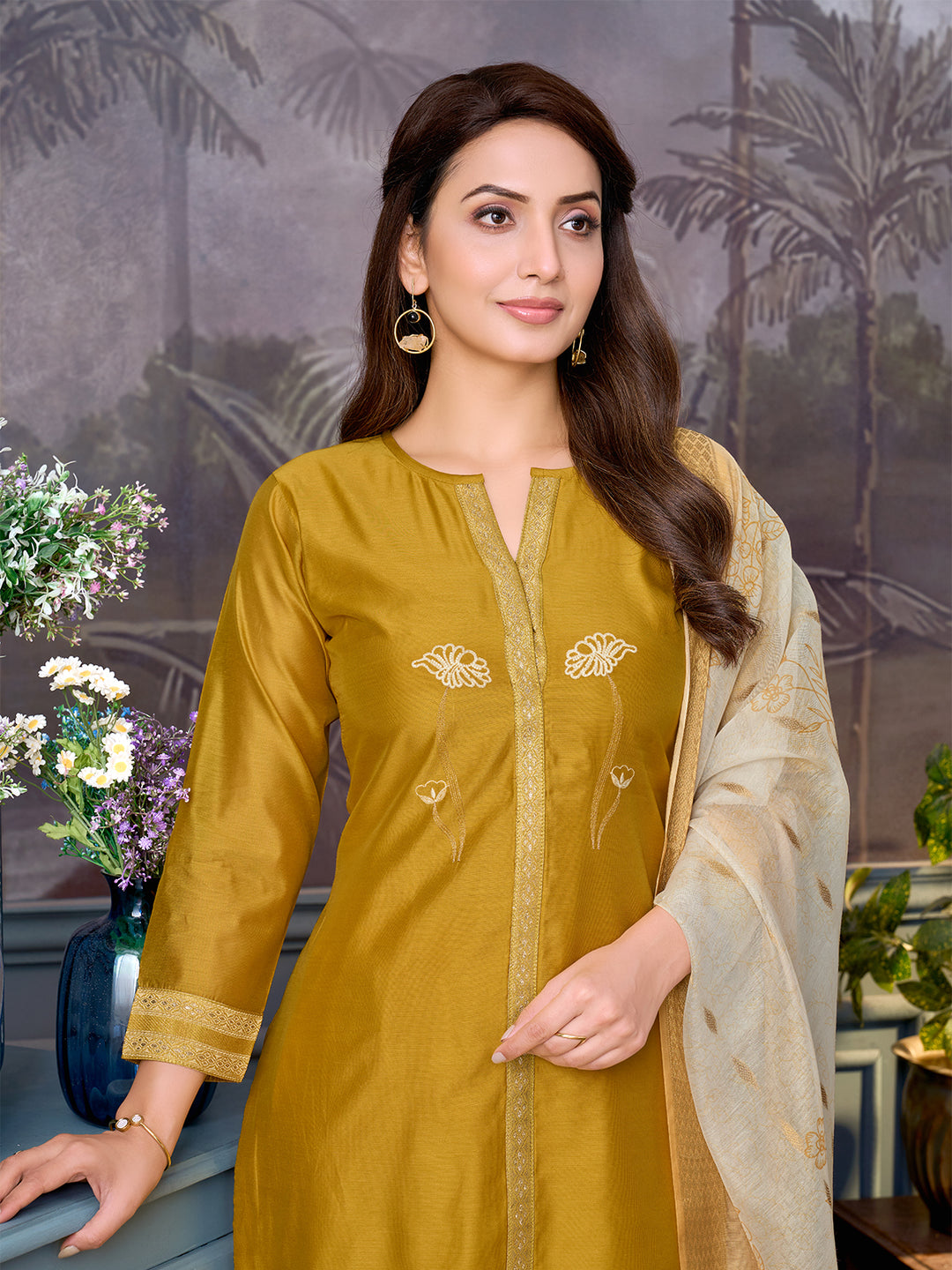Yellow Chanderi Suit Set with Dupatta