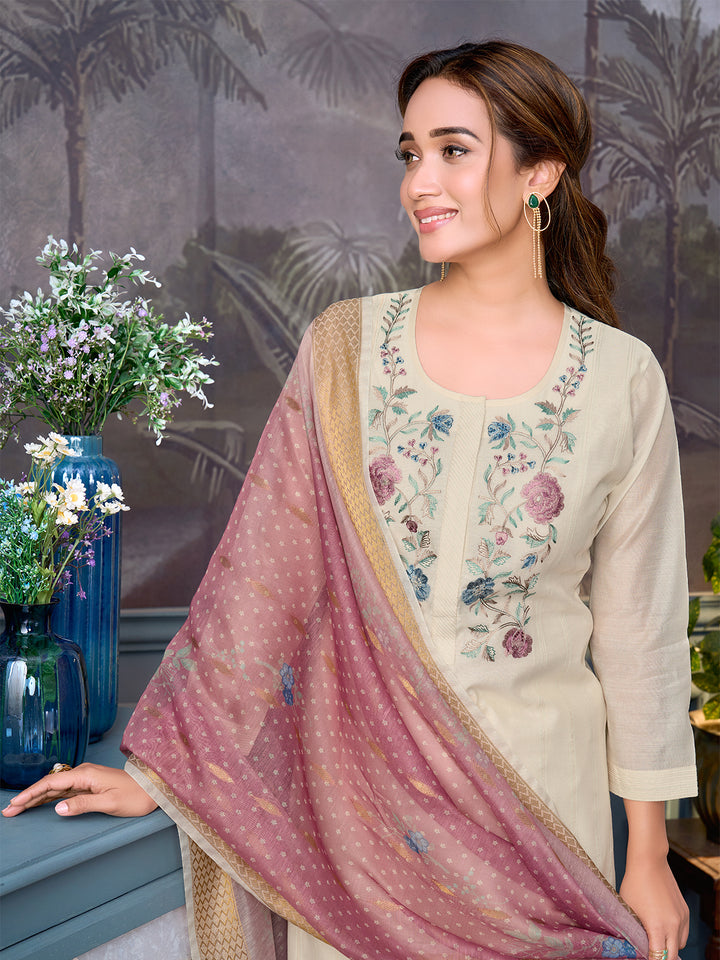 Ivory Chanderi Suit Set with Dupatta