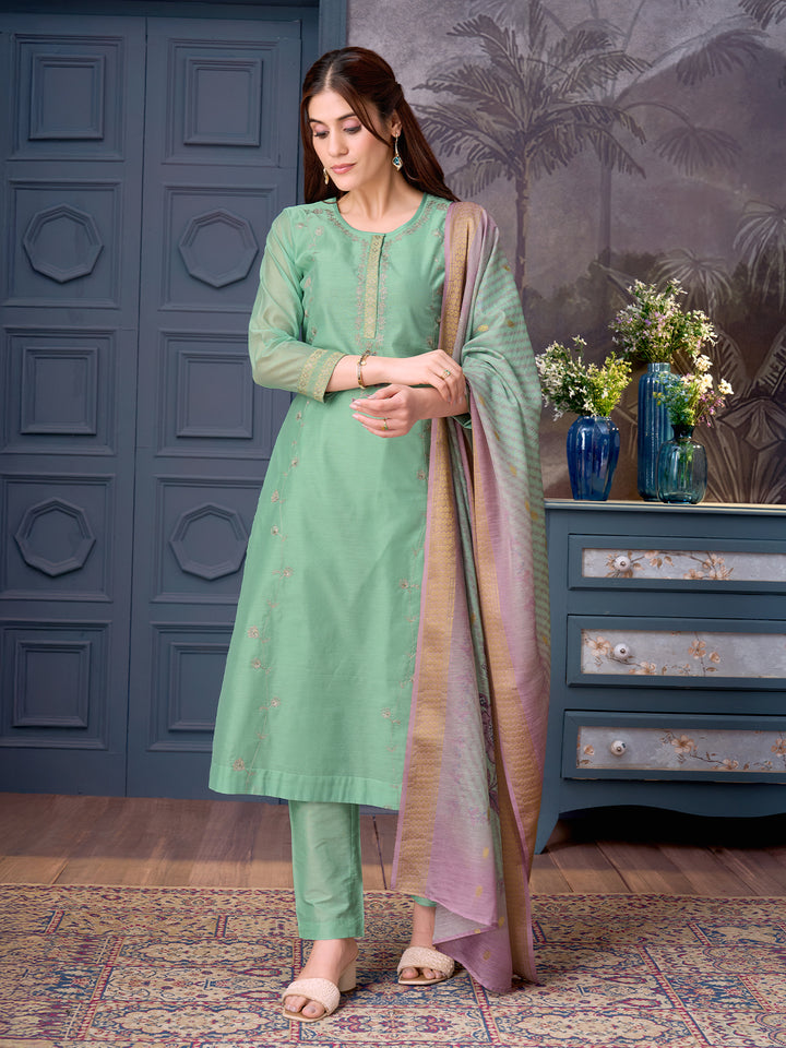 Mint Chanderi Suit Set with Dupatta
