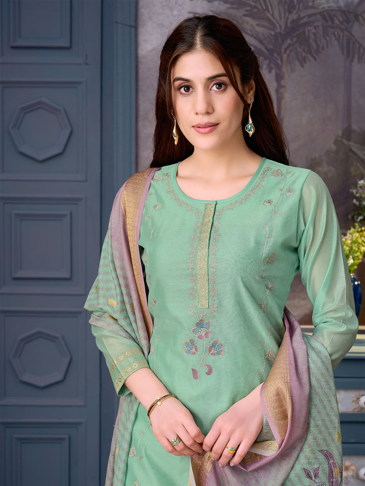 Mint Chanderi Suit Set with Dupatta