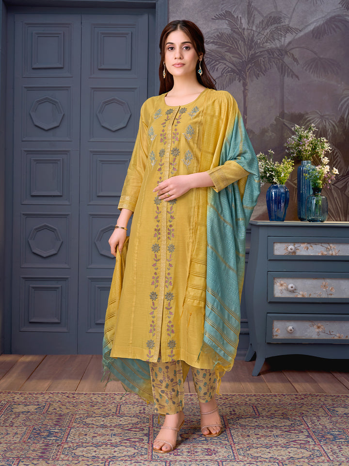 Yellow Chanderi Suit Set with Dupatta