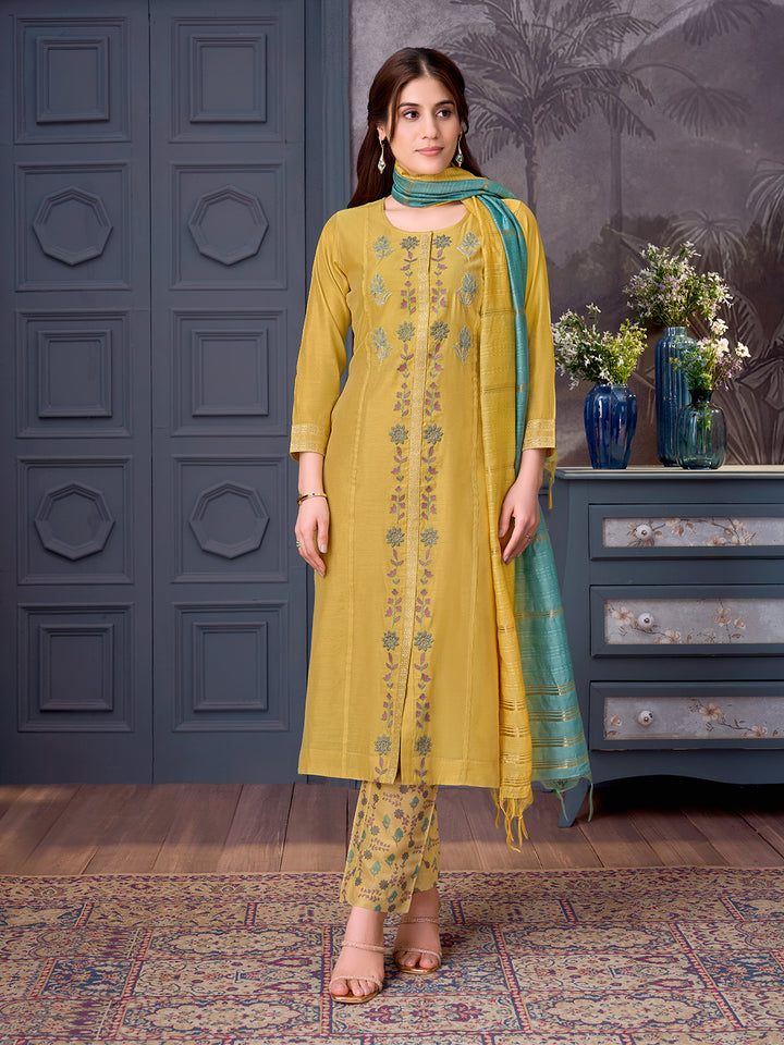Yellow Chanderi Suit Set with Dupatta