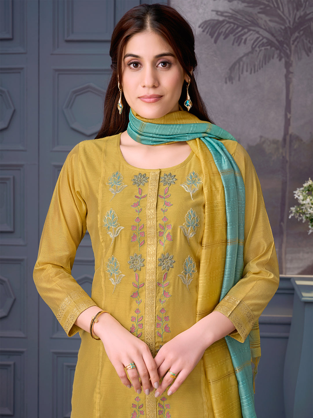 Yellow Chanderi Suit Set with Dupatta