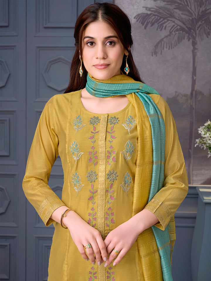 Yellow Chanderi Suit Set with Dupatta