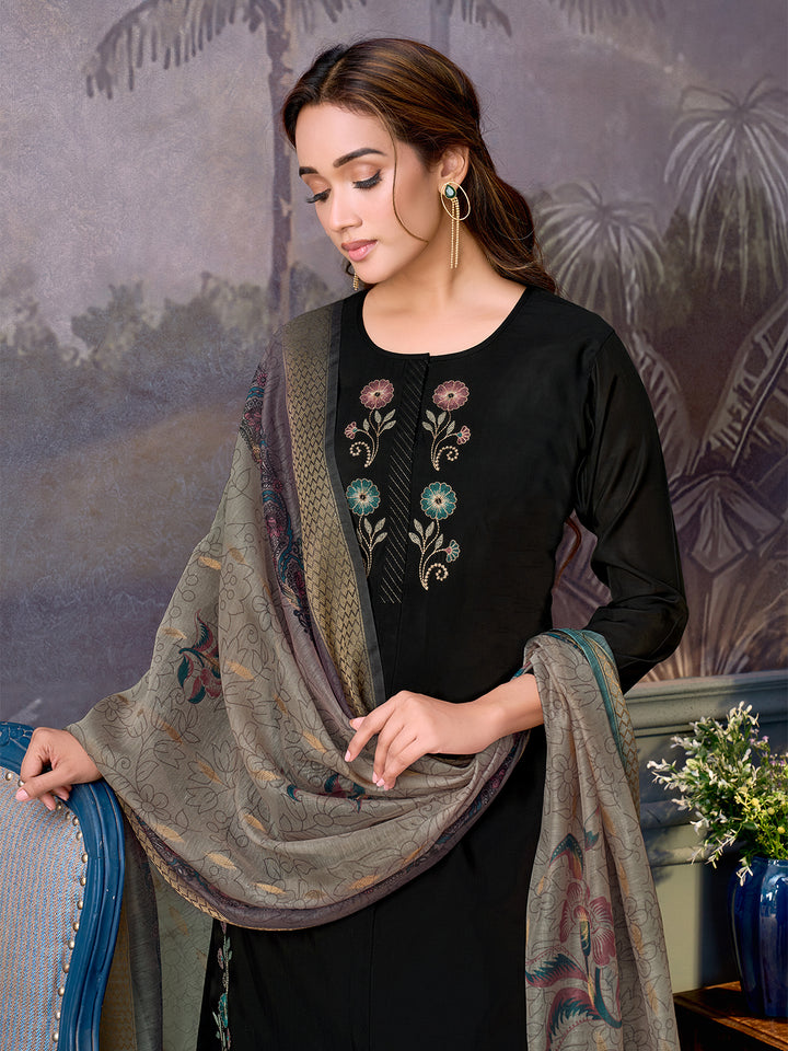 Black Chanderi Suit Set with Dupatta