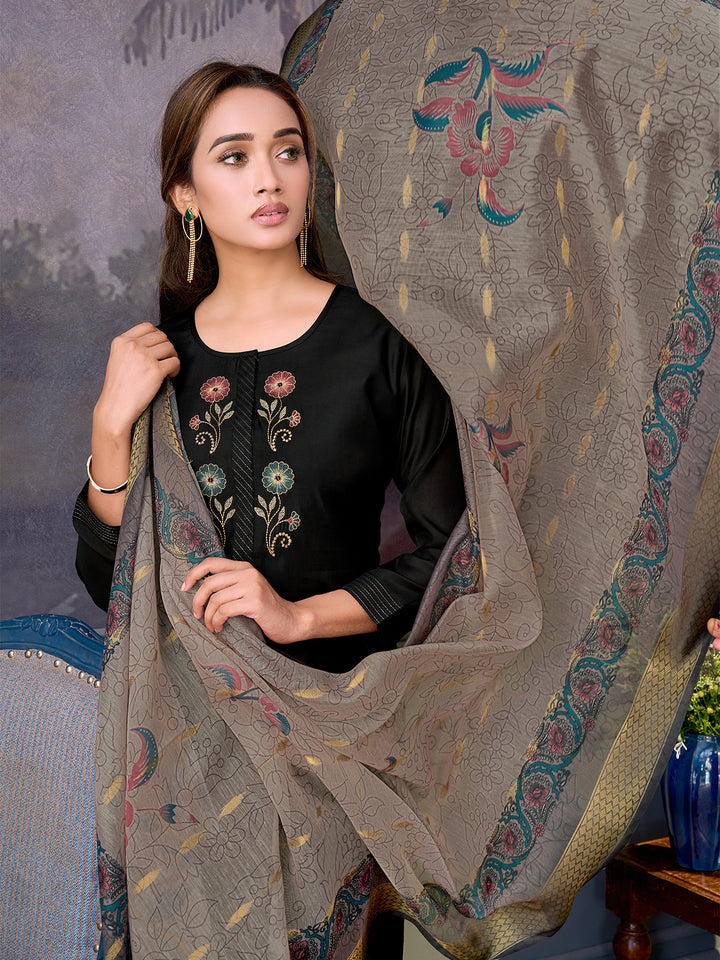 Black Chanderi Suit Set with Dupatta