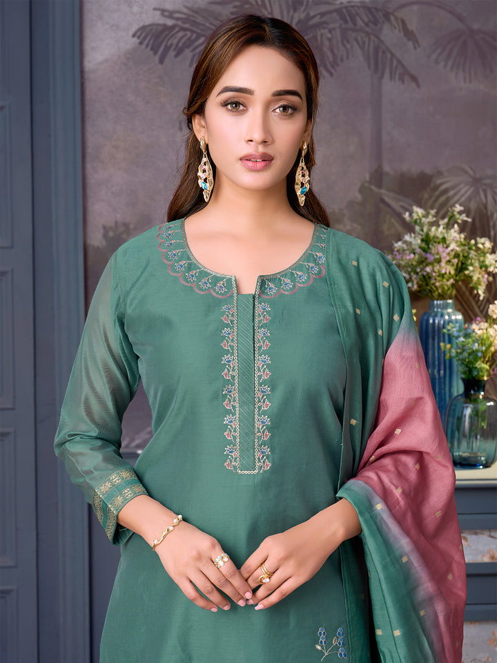 Jade Green Chanderi Suit Set with Dupatta