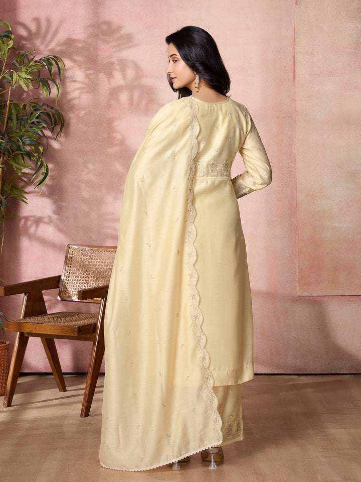 Yellow Semi-Silk Suit Set with Dupatta