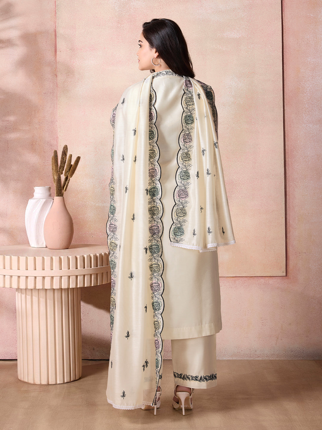 Ivory Semi-Silk Suit Set with Dupatta