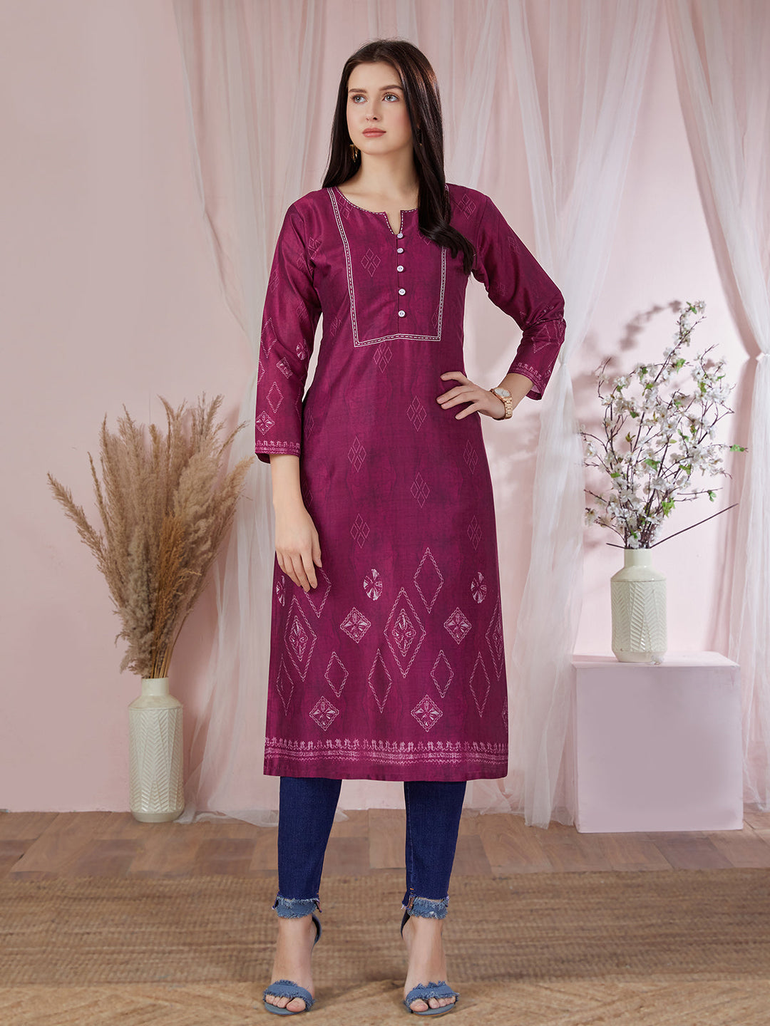 Magenta Pink Shibori Kurti