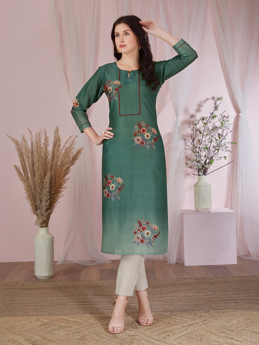 Green Floral Kurti