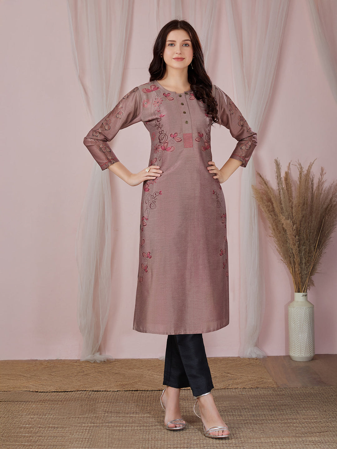 Brick Red Floral Kurti