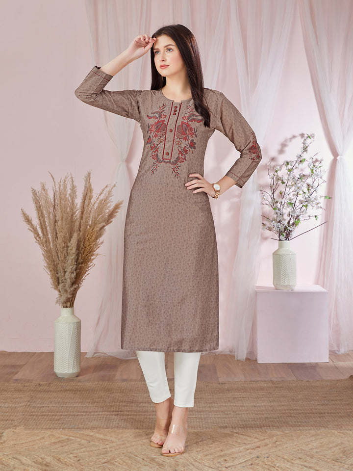 Brown Floral Kurti