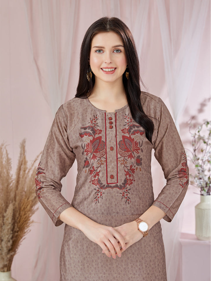 Brown Floral Kurti