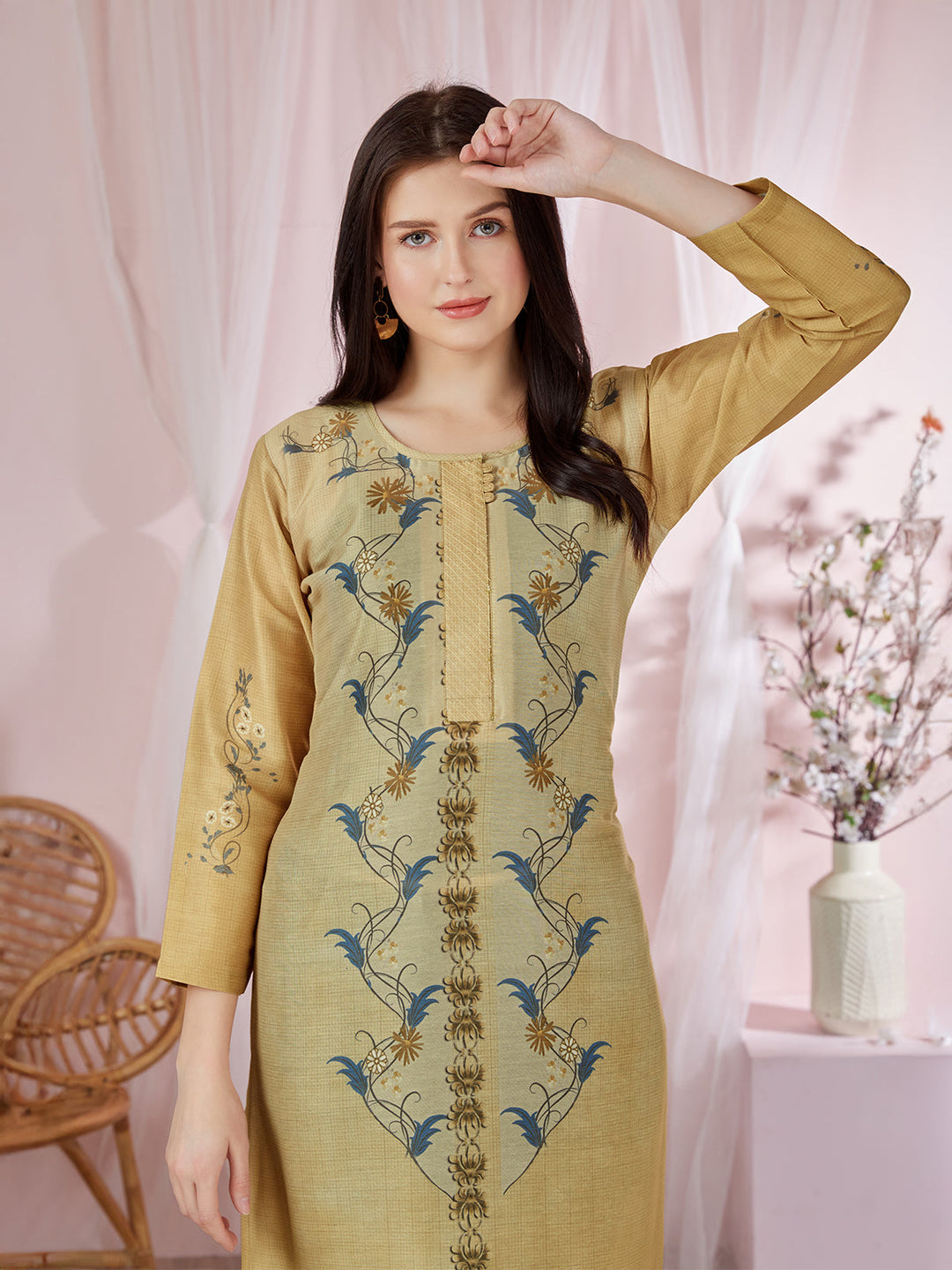 Beige Floral Kurti