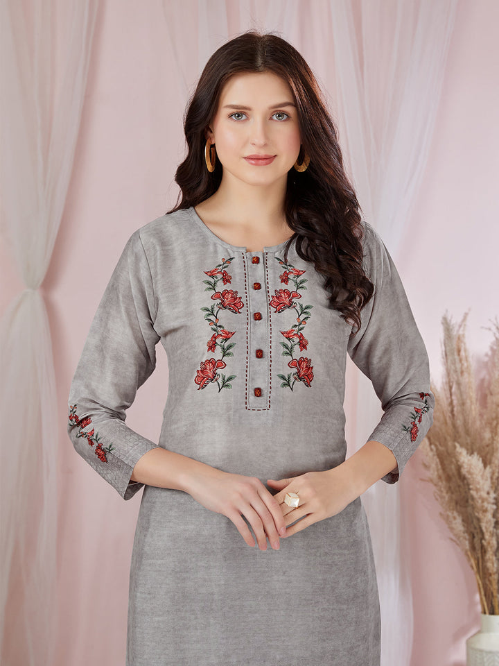 Grey Floral Kurti