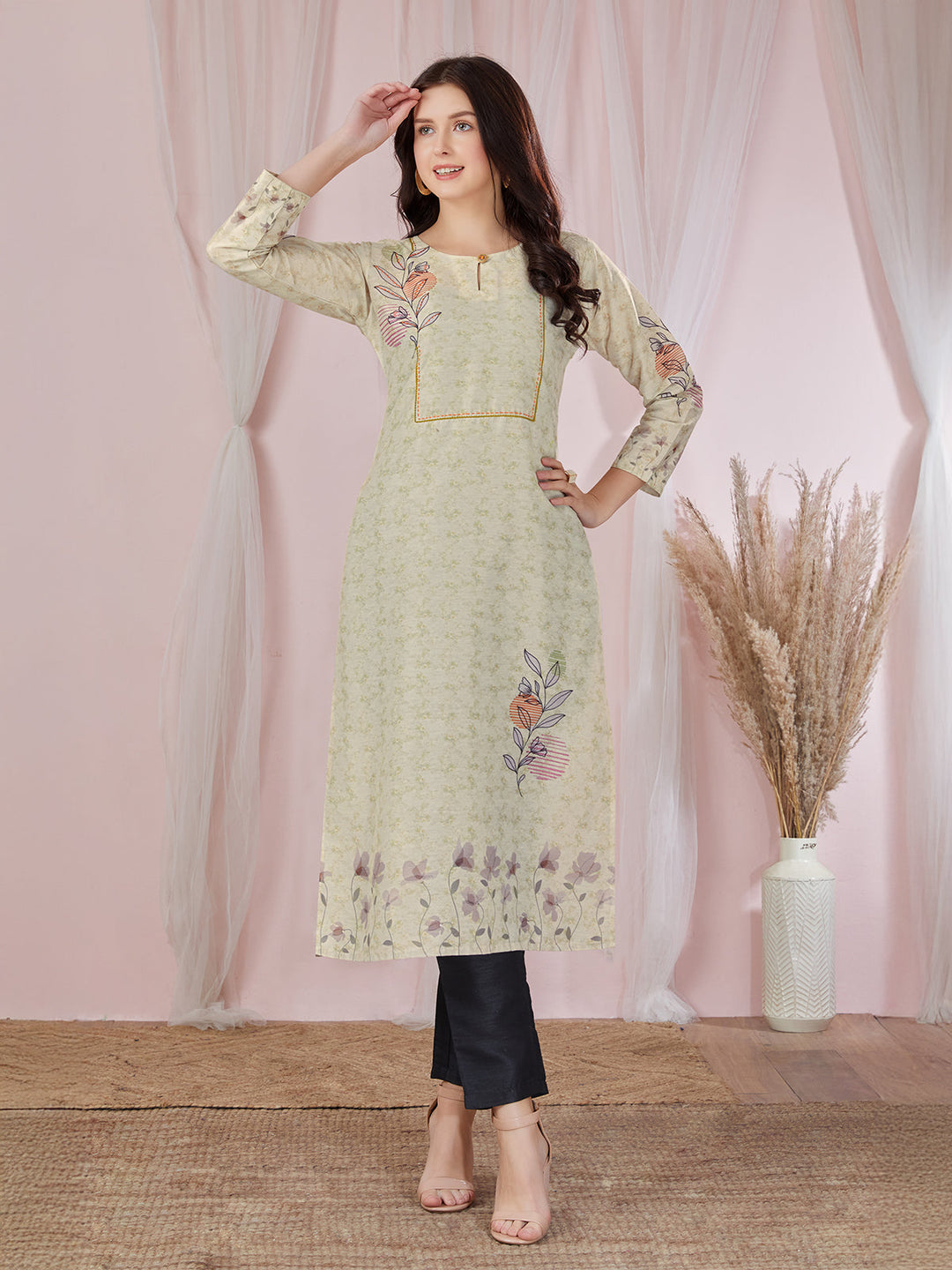 Light Lemon Floral Kurti