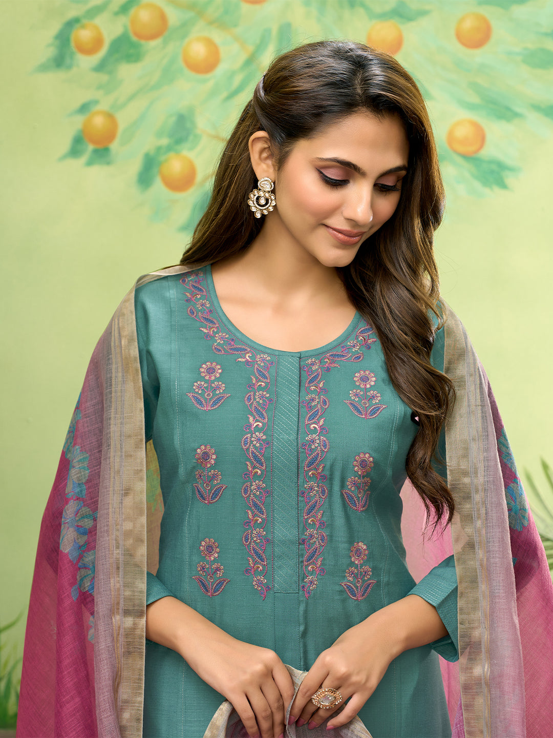 Rama Embroidered Suit Set with Dupatta