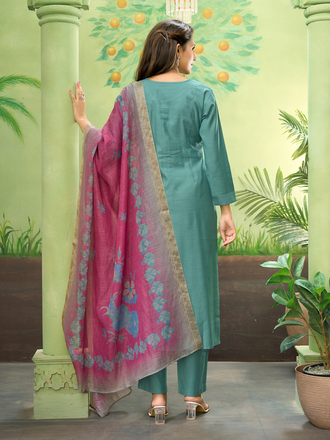 Rama Embroidered Suit Set with Dupatta