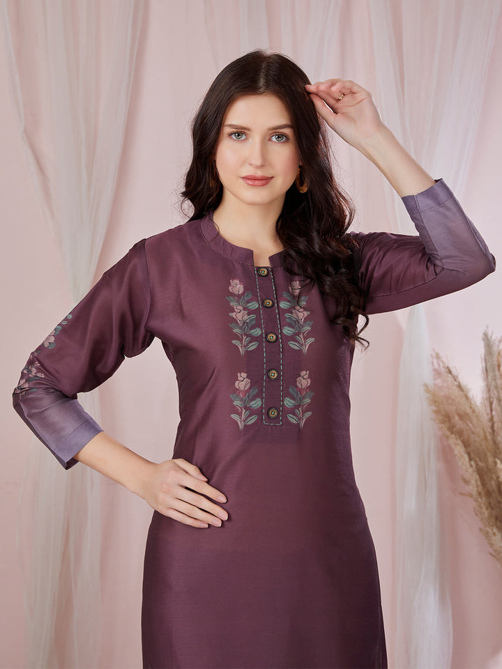 Wine Floral Kurti