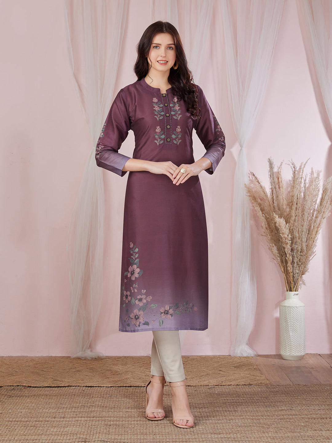 Wine Floral Kurti