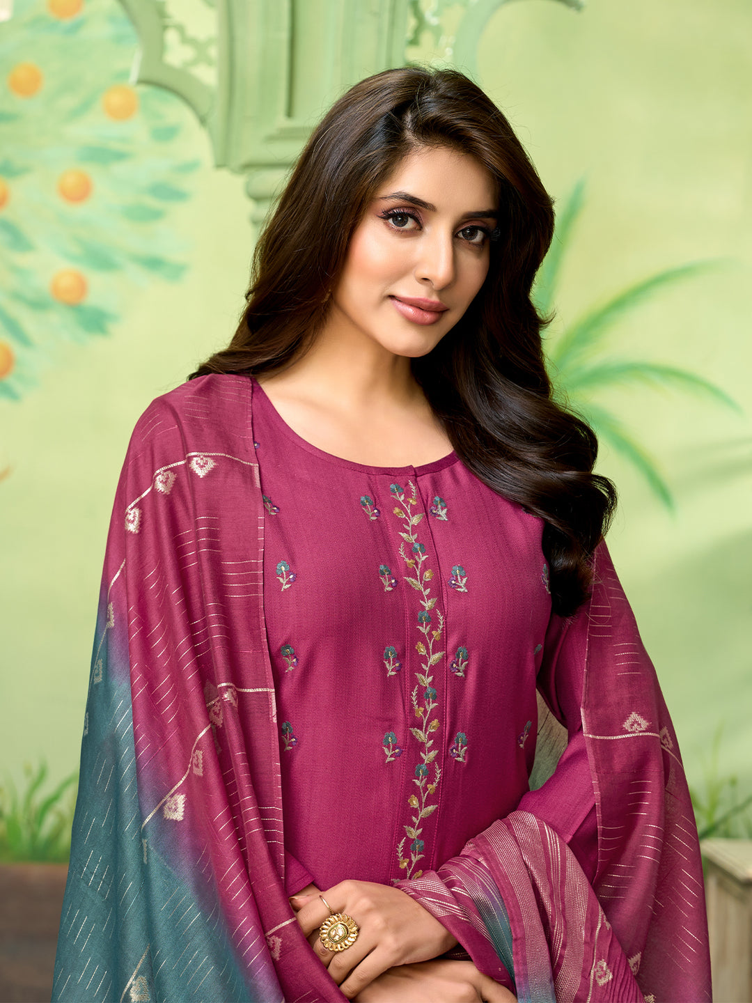 Pink Embroidered Suit Set with Dupatta