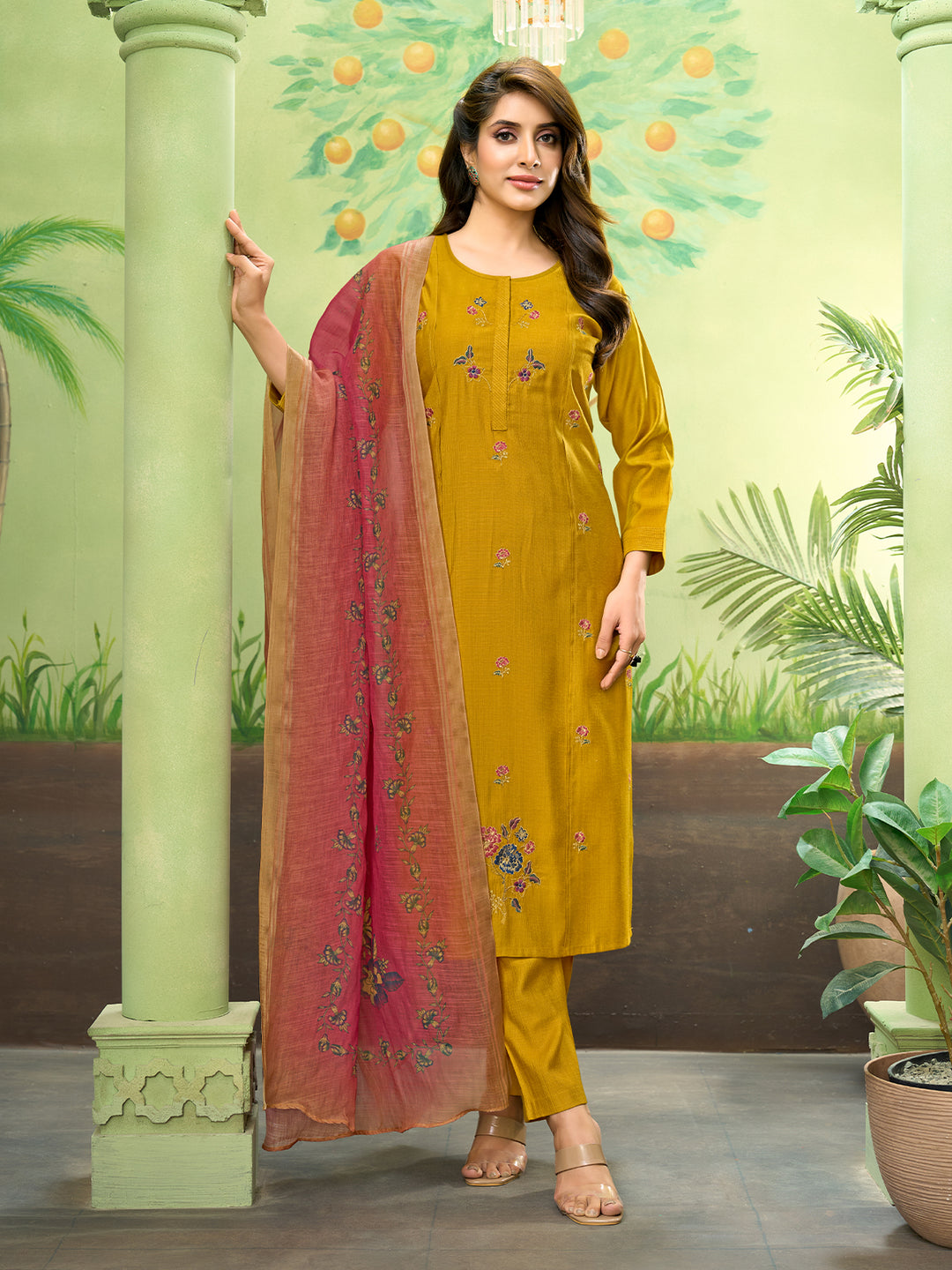 Yellow Embroidered Suit Set with Dupatta