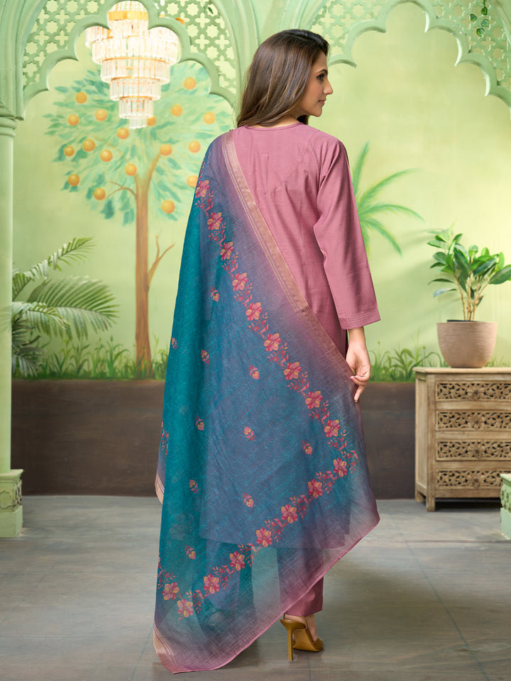 Dusty Pink Embroidered Suit Set with Dupatta