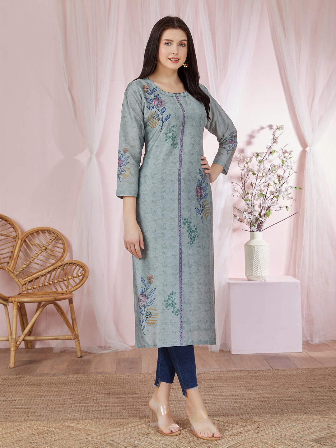 Grey Floral Kurti