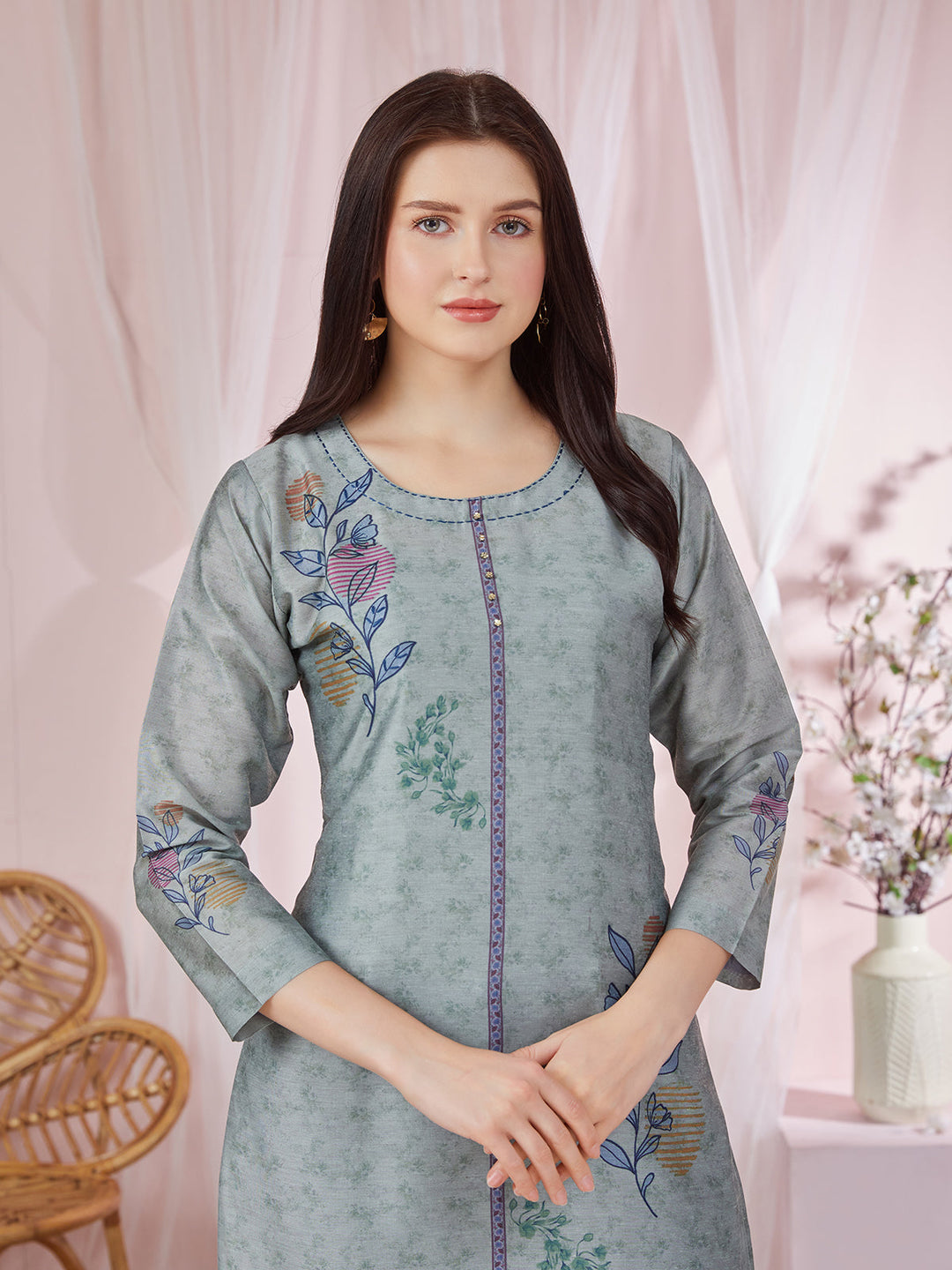 Grey Floral Kurti