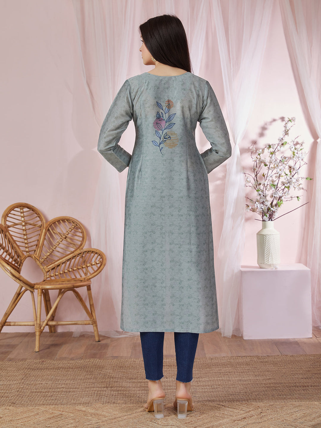 Grey Floral Kurti