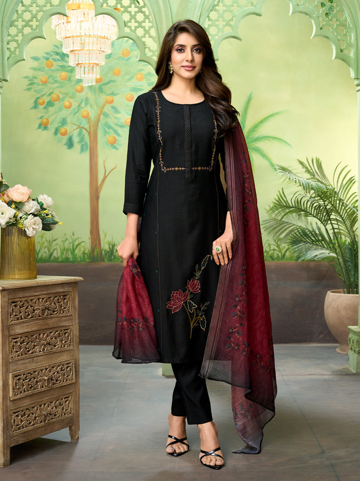 Black Embroidered Suit Set with Dupatta