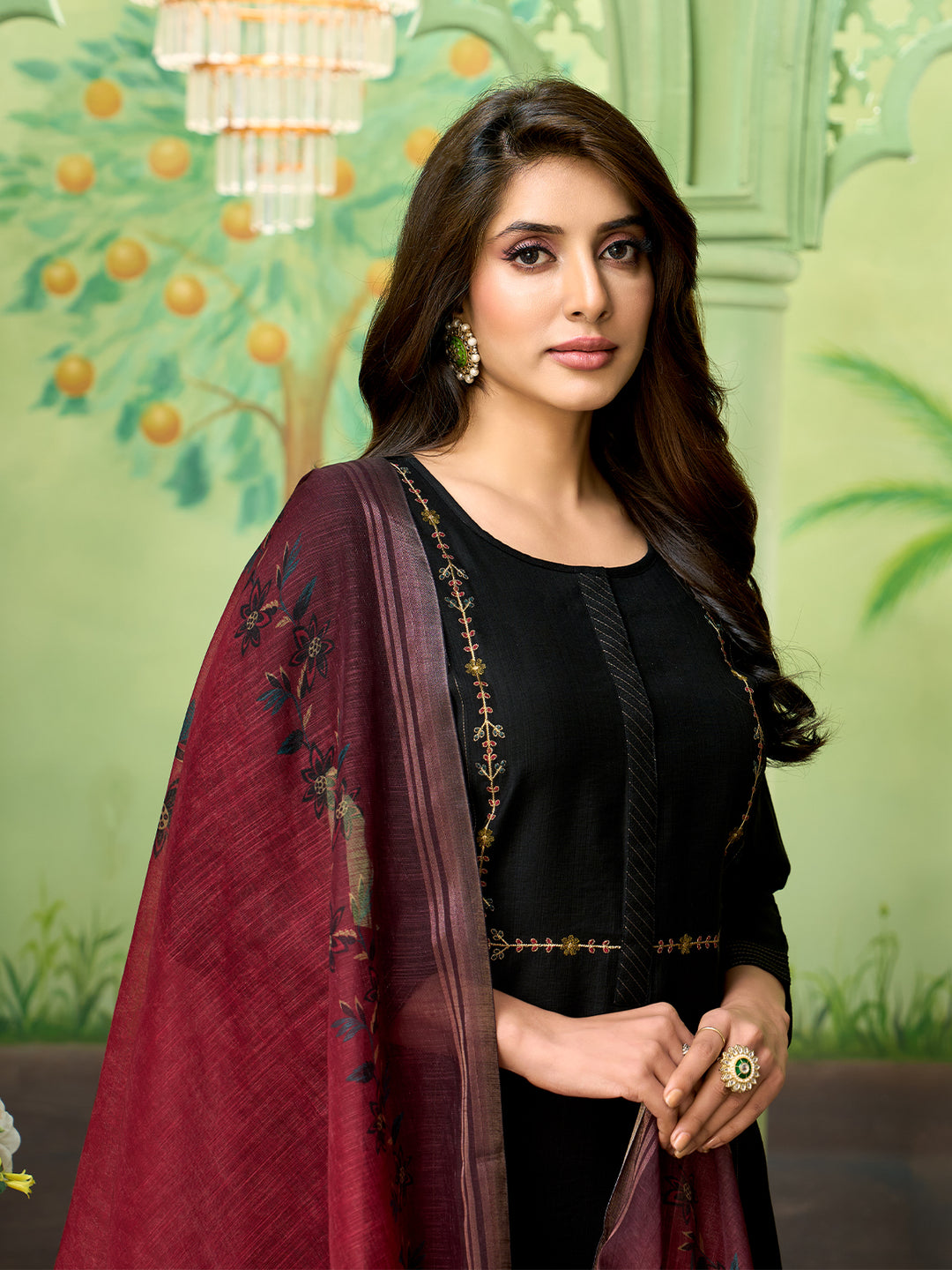 Black Embroidered Suit Set with Dupatta