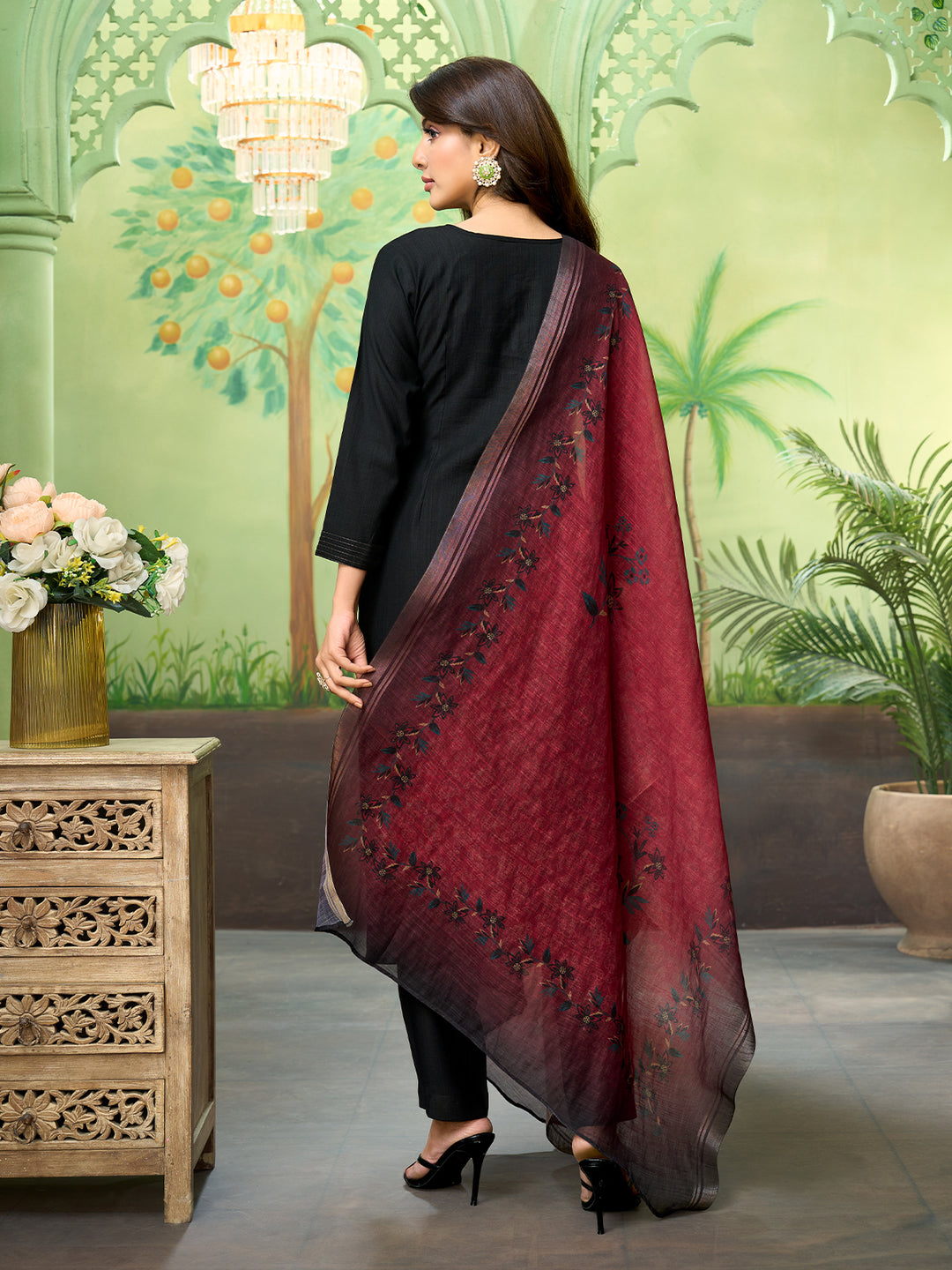 Black Embroidered Suit Set with Dupatta