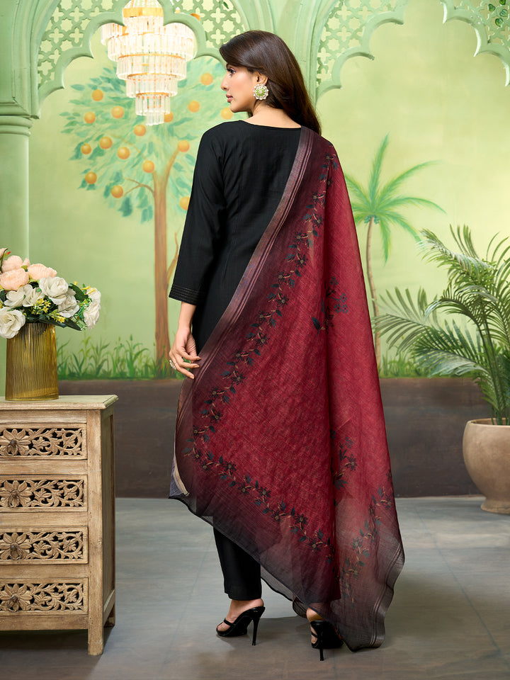 Black Embroidered Suit Set with Dupatta