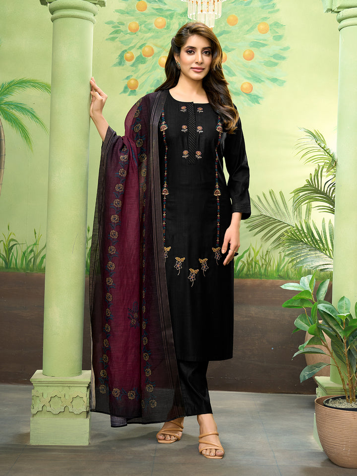 Black Embroidered Suit Set with Dupatta