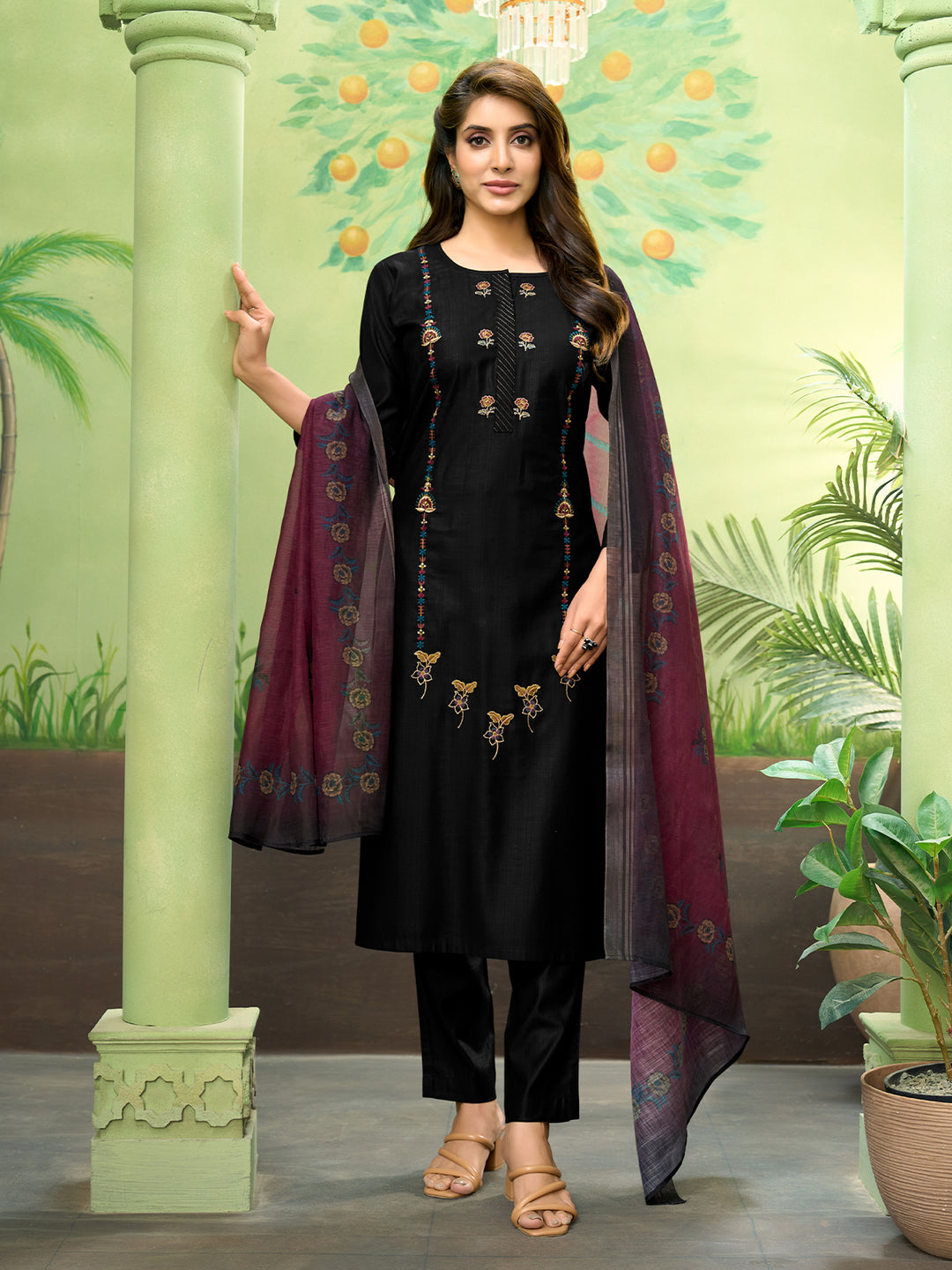 Black Embroidered Suit Set with Dupatta