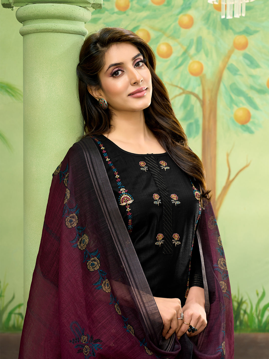 Black Embroidered Suit Set with Dupatta
