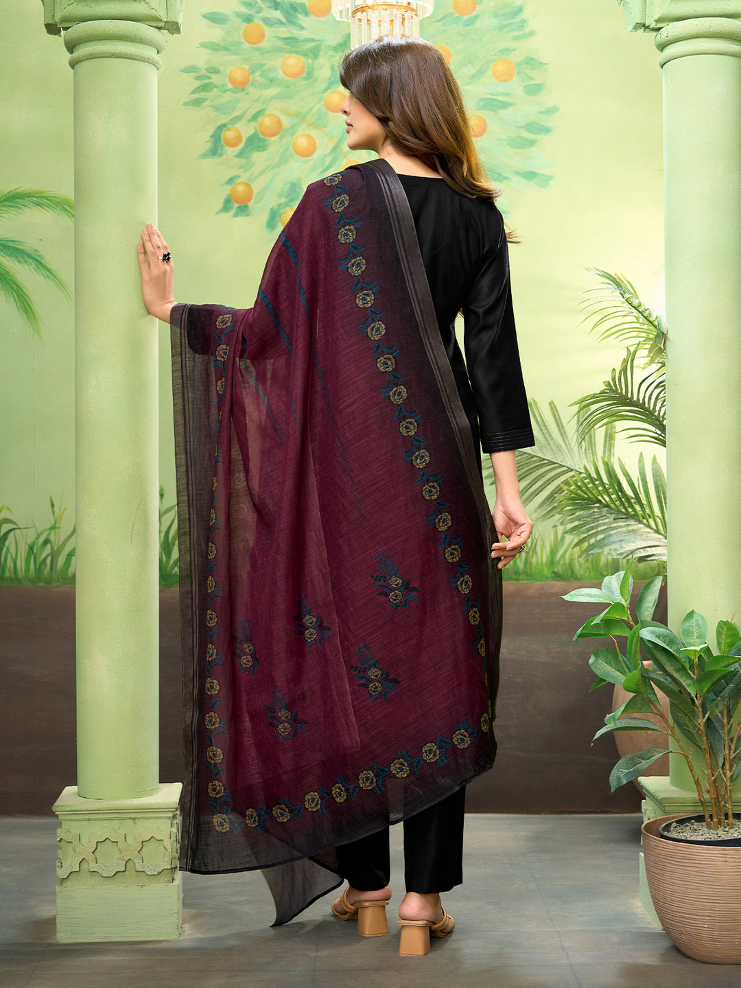Black Embroidered Suit Set with Dupatta