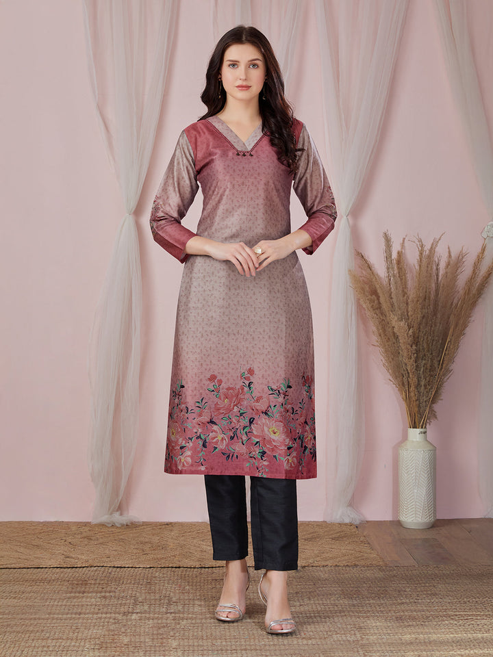 Grey Red Ombr Floral Kurti