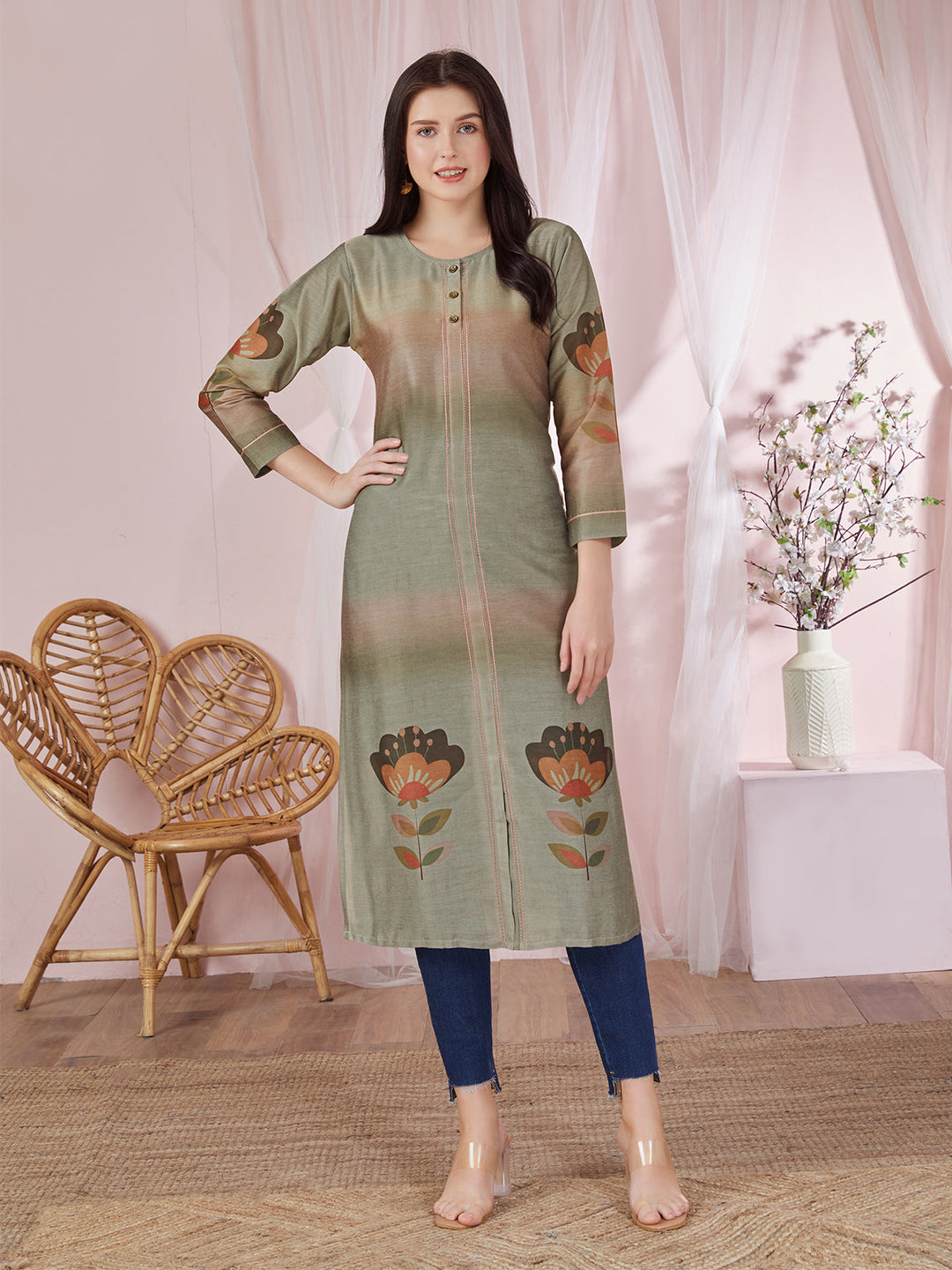 Green Floral Kurti