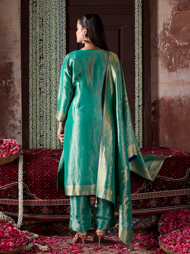 Sea Green Tissue Jacquard Silk Suit Set with Dupatta