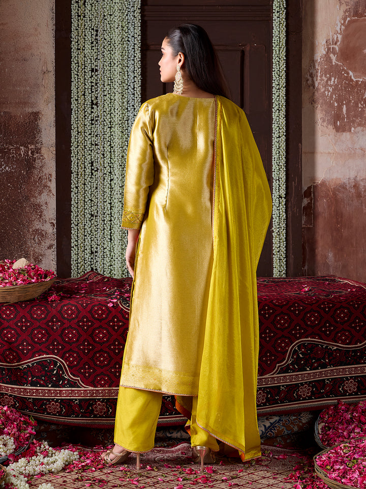 Yellow Jacquard Silk Suit Set with Dupatta