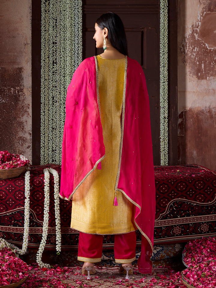 Yellow Jacquard Silk Suit Set with Dupatta
