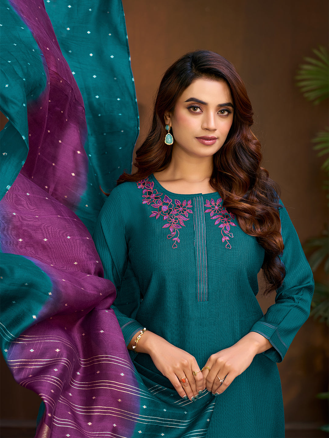 Teal Embroidered Suit Set with Dupatta