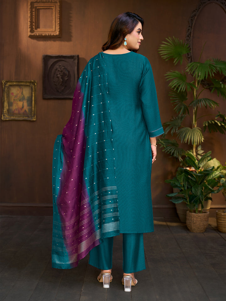 Teal Embroidered Suit Set with Dupatta