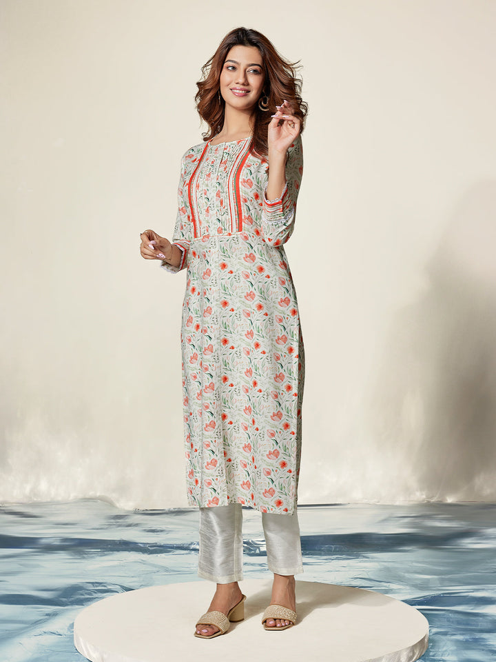 Ivory Poppy Cotton Kurti