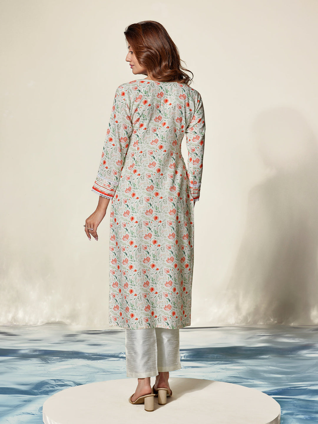 Ivory Poppy Cotton Kurti