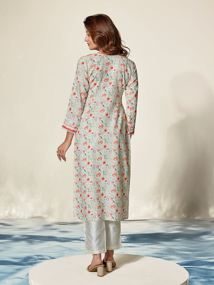 Ivory Poppy Cotton Kurti