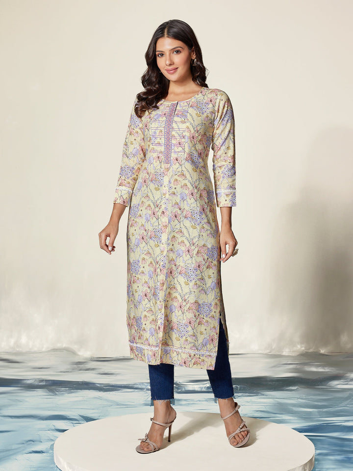 Light Yellow Lilly Cotton Kurti